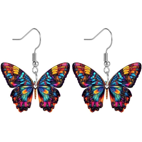 Jewelry - Vibrant Multicolor Butterfly Drop Earrings - Colorful Wings
